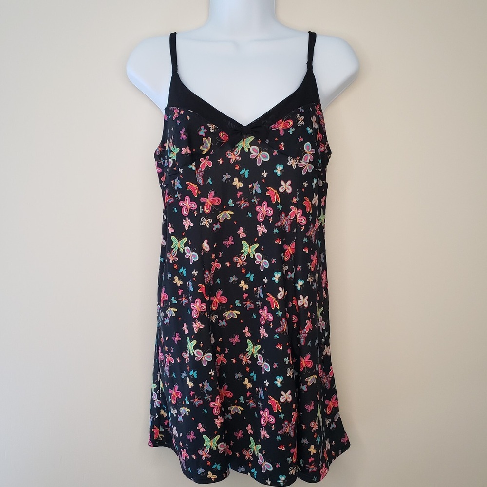Betsey Johnson Intimates Butterfly Cami Sz M Babydoll Top Black Mesh Trim‎ Y2K